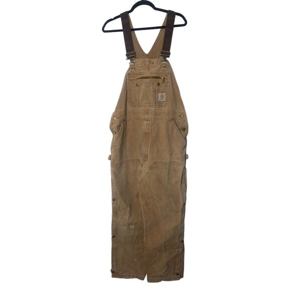 Vintage Carhartt Canvas Bib Overalls Mens 36x30 R37 Brown Workwear Utility Outdo - Picture 1 of 16